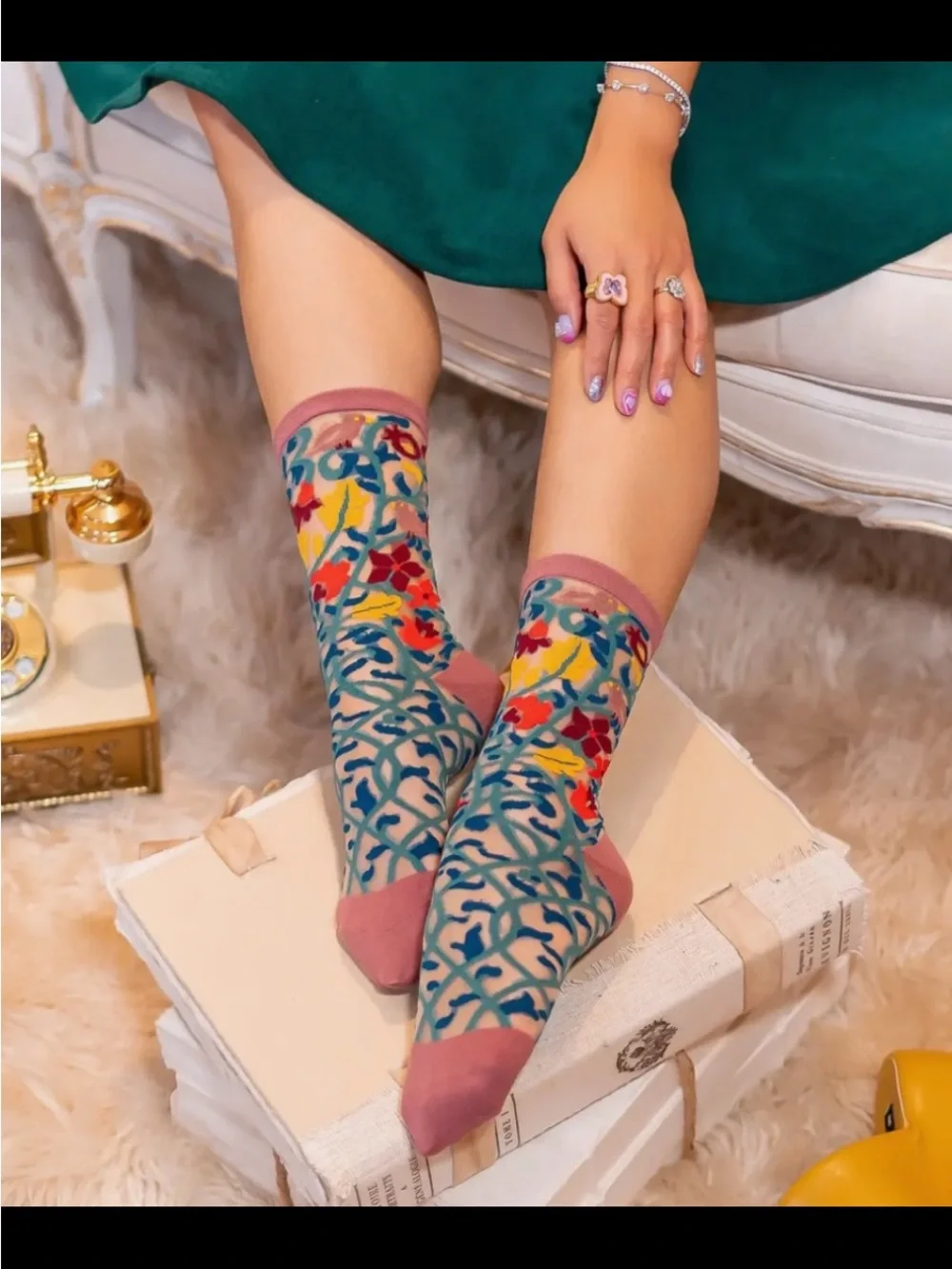 Tapestry Vines Sheer Crew Sick by Sock Candy. Price firm.